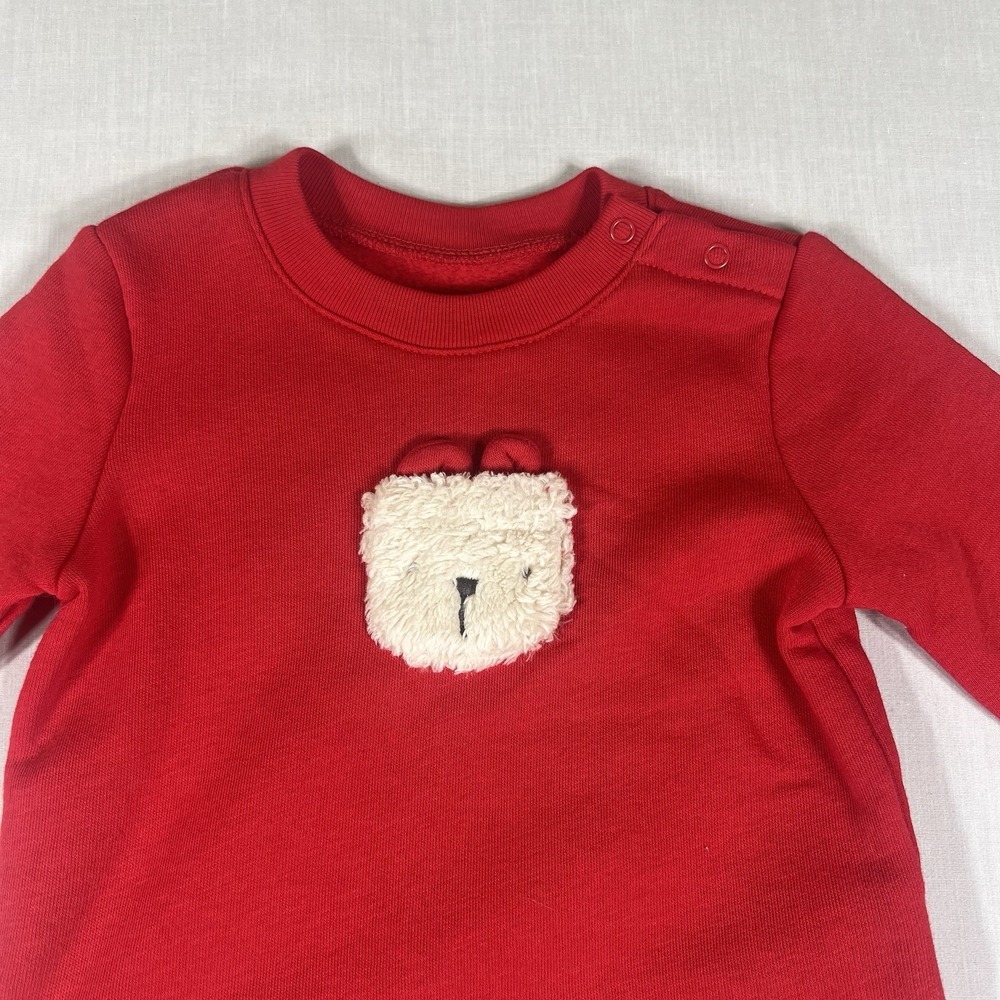 Baby Gap First Favorites Bear Sweatshirt 6-12 Months Red Fleece Long Sleeve Baby